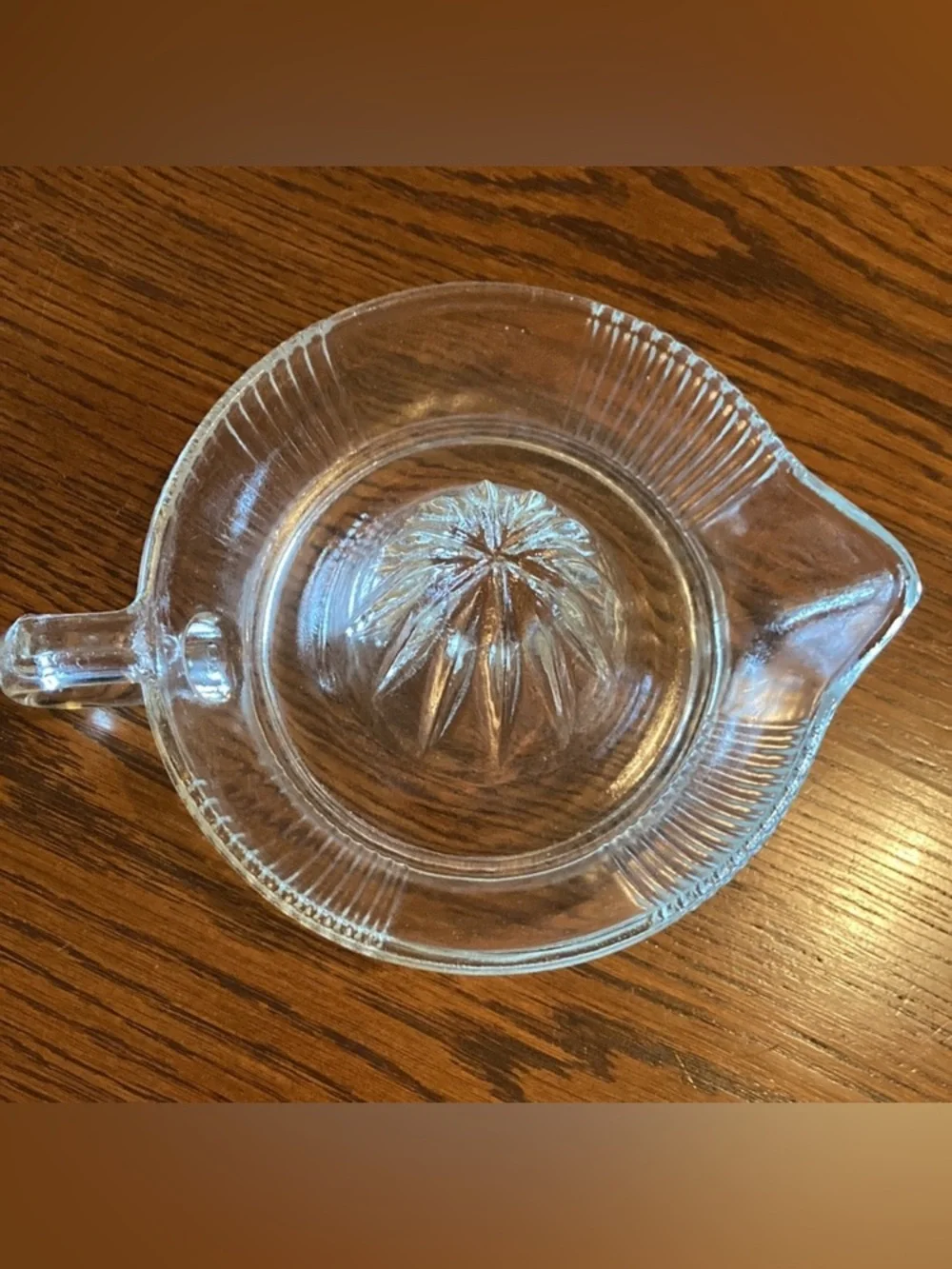 Vintage clear glass citrus juicer with handle, kitchen gadget, home decor